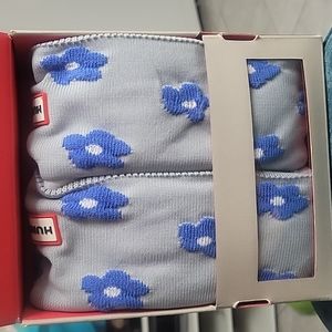 Hunter Boot Socks - Adventure Blue and Dove Grey Floral Size L